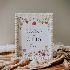 Books and Gifts sign, Colorful Baby Shower sign, Floral Books and Gifts sign, Wildflower Baby shower sign #Viona