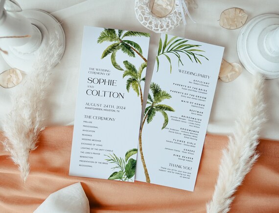 Tropical Themed Wedding Houston Wedding Reception Program Cards,