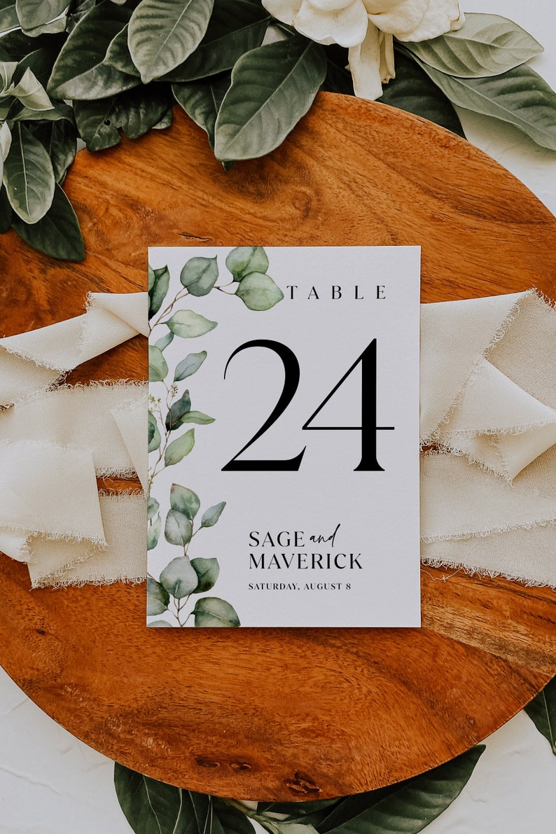 floral greenery table numbers