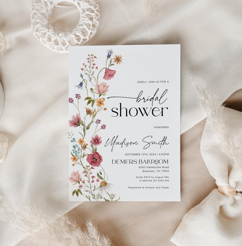 Bridal Shower Invitation Floral, Wildflower Bridal Shower, Digital