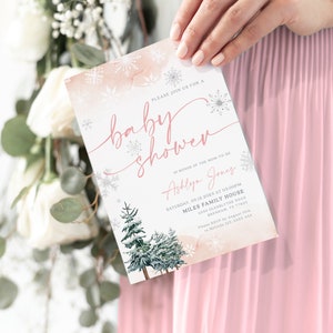 pink winter baby shower invitation template