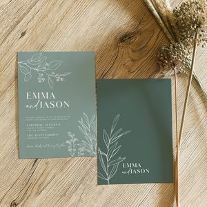 Floral Sage wedding invitation, Botanical wedding invitation, Sage green invitation template, Sage wedding suite sagefloral image 3