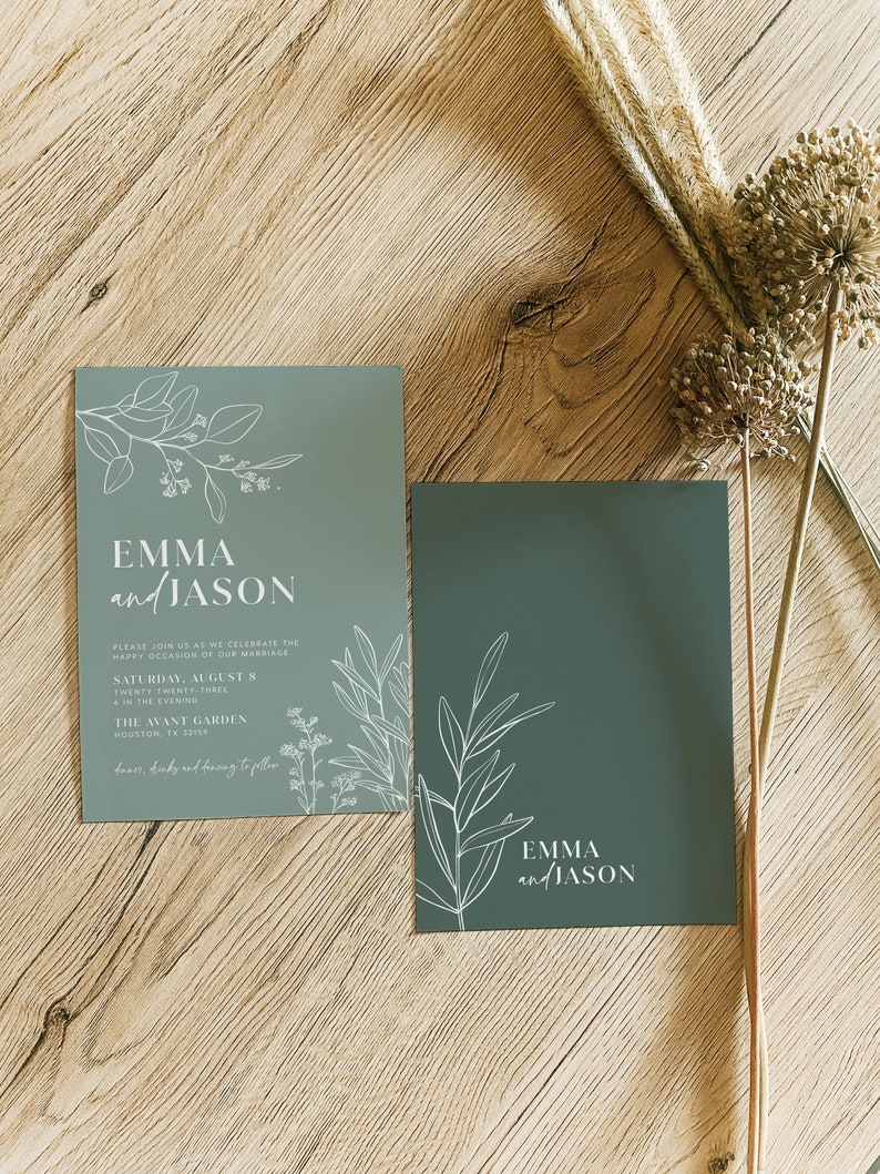 Floral Sage wedding invitation, Botanical wedding invitation, Sage green invitation template, Sage wedding suite sagefloral image 3