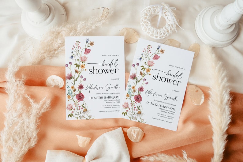 colorful wildflower bridal shower invitation