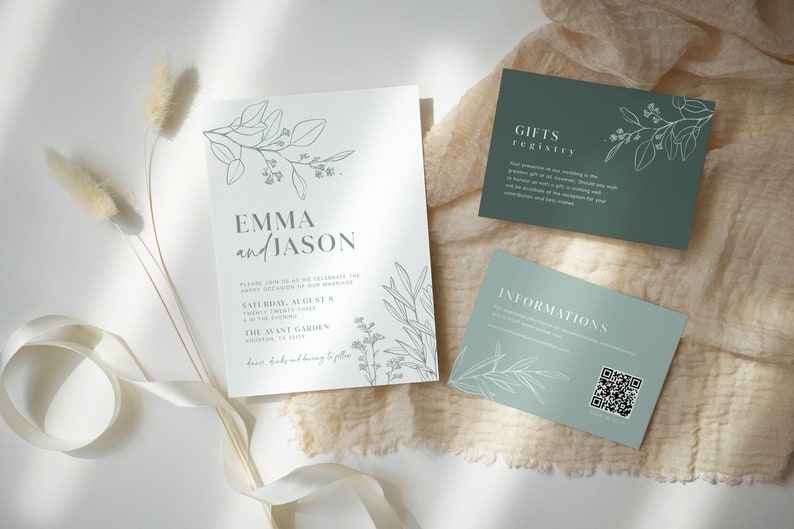 sage green wedding invitation