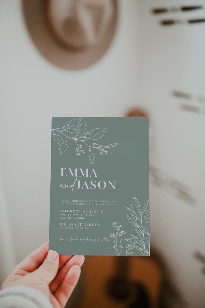 floral sage green invitation