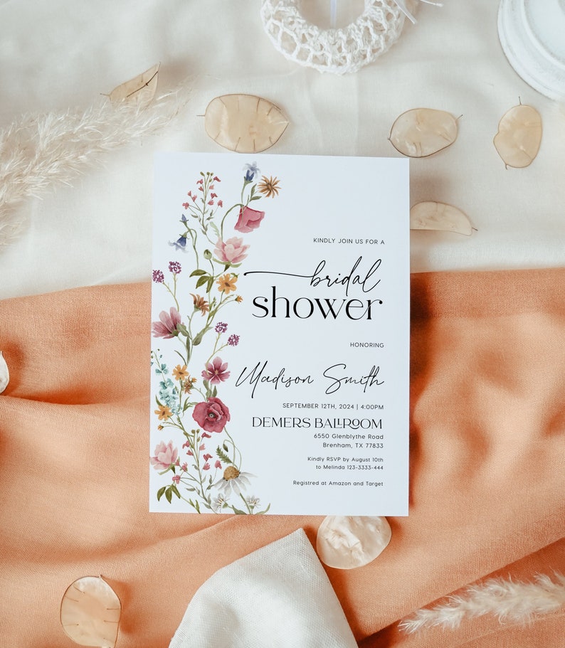 Floral Bridal Shower Invitation, Colorful Wildflower Invitation, Bridal Shower Invitation template Viona image 1