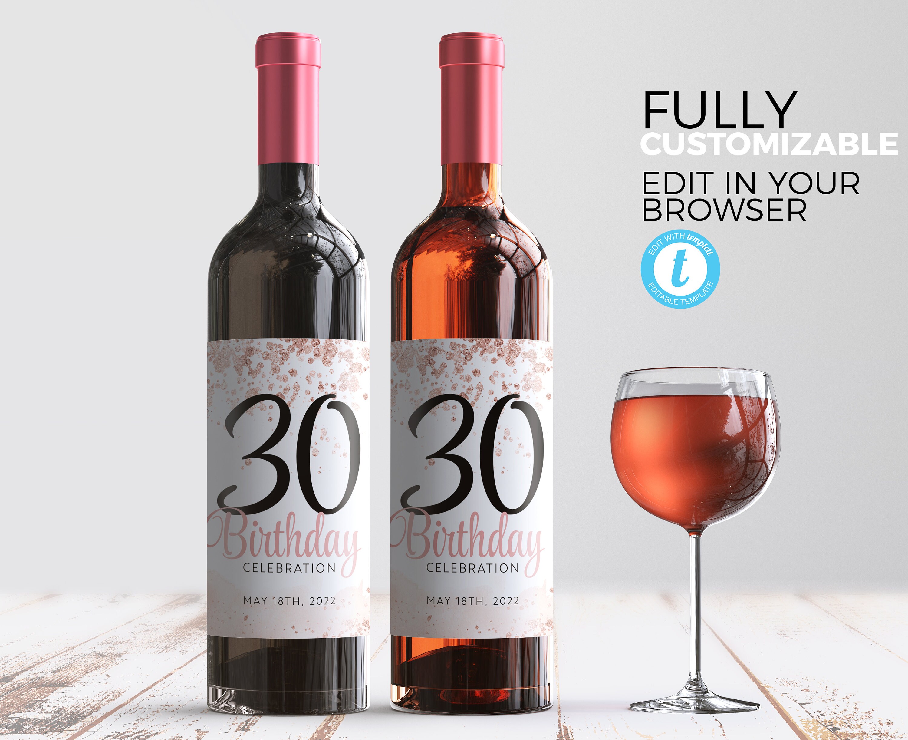 Wine labels birthday Wine label template Personalized wine Etsy Espa??a