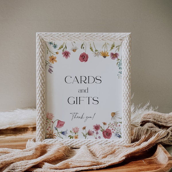 Cards and Gifts Sign Wildflower, Colorful Floral Wedding Cards and Gifts sign template, Spring summer wildflower sign template #Viona