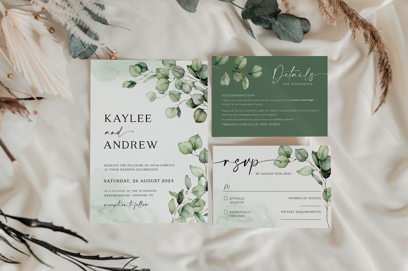 Greenery Invitation Set Invitation Template Wedding Etsy