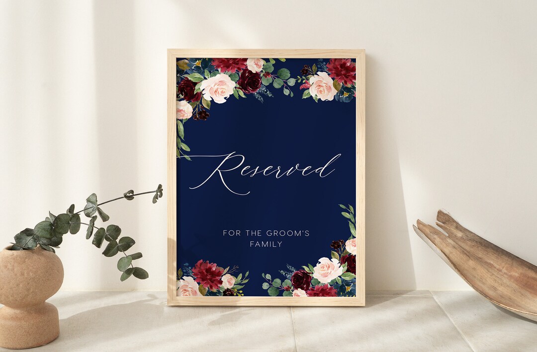 Reserved Sign Template, Wedding Table Sign, Navy Wedding Sign, Bohemian ...