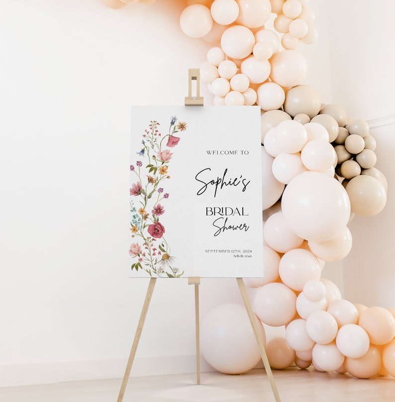 Bridal Shower Welcome sign, Wildflower Bridal Shower Welcome sign template, Colorful Floral Welcome Sign Viona image 3