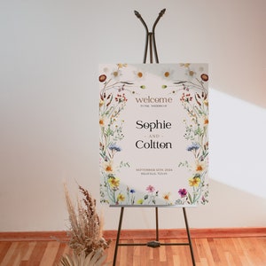 Welcome Sign Wedding, Beige Wedding Welcome Sign, Floral Wedding ...
