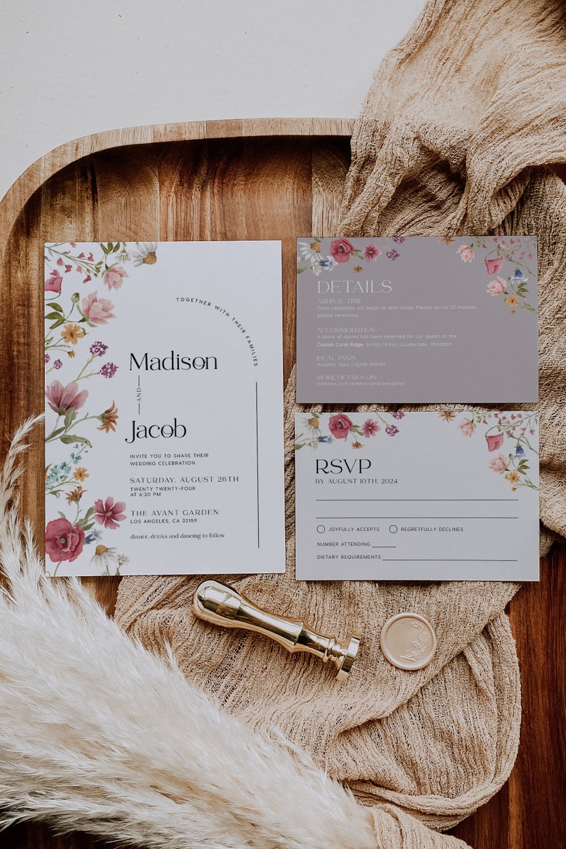 wildflower boho wedding invitation