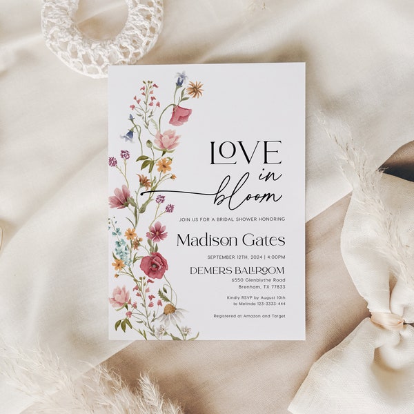 Love In Bloom Invitation, Floral Bridal Shower Invitation, Bridal Shower Invitation template #Viona