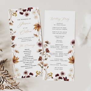 Wedding Program Template, Boho Ceremony Program, Wildflower Wedding ...