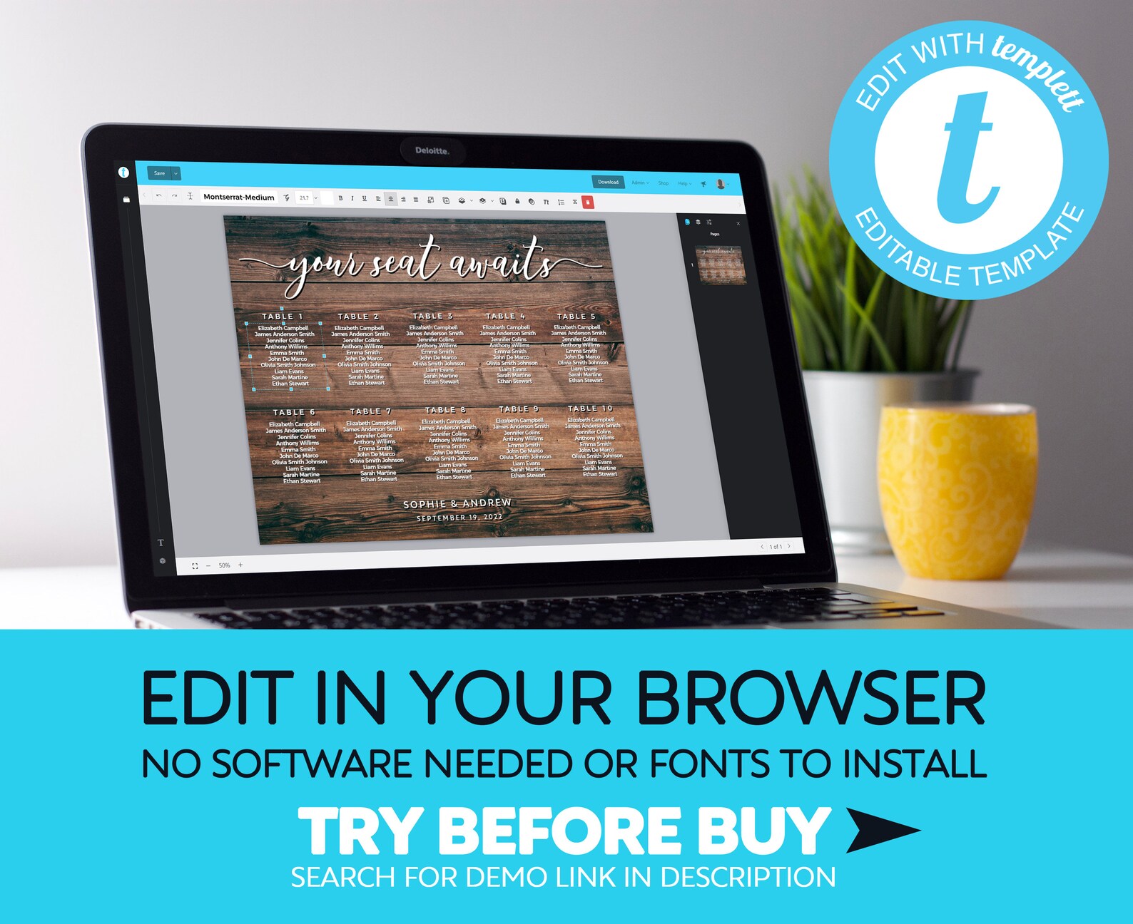 Wood Seating Chart Wooden Seating Chart Template Instant Etsy