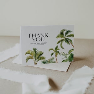 Tropical Wedding Thank You card, Palm Tree Thank You card, Wedding thank you card template, Tropical Destination Wedding stationery Aloha image 2