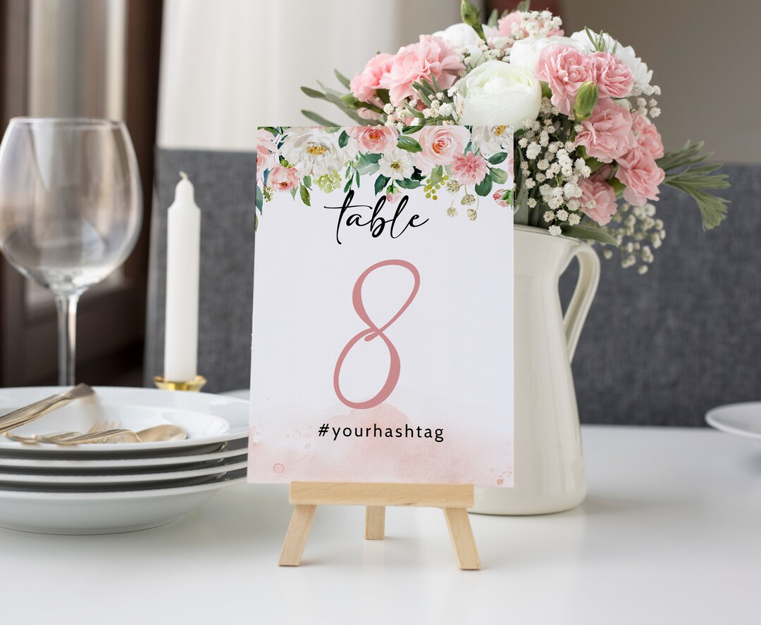 Table Numbers Wedding, Blush Table Number, Floral Table Numbers