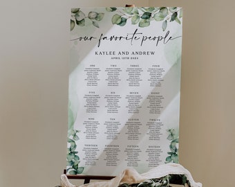 Wedding seating chart template, Seating chart sign, Greenery wedding sign, Eucalyptus seating chart #Elise