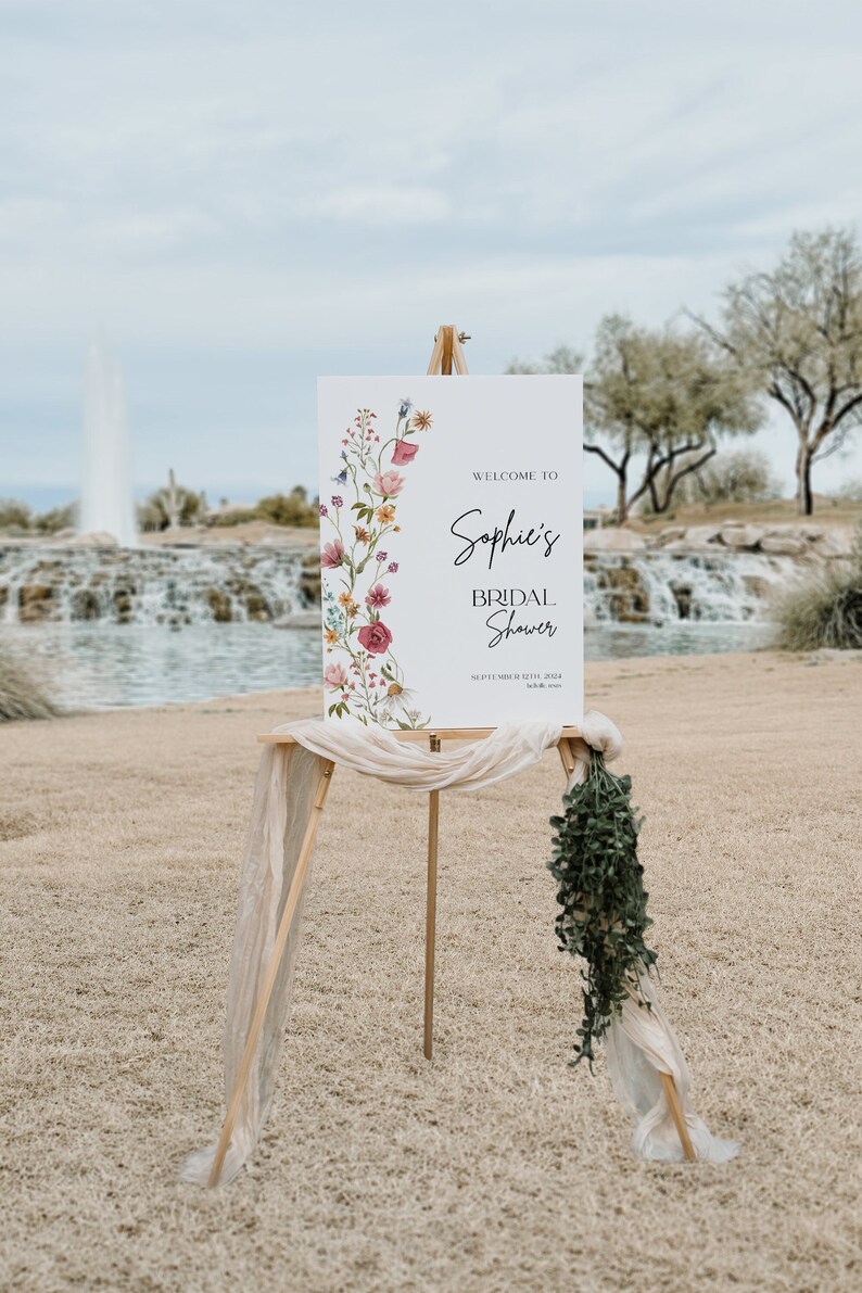 Bridal Shower Welcome sign, Wildflower Bridal Shower Welcome sign template, Colorful Floral Welcome Sign Viona image 1