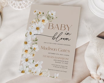 Baby In Bloom uitnodiging, Daisy Flower Baby In Bloom uitnodiging, Floral Baby in Bloom uitnodiging, Daisy Flower baby shower thema #DaisyBaby
