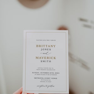 Wedding invitation template, Elegant minimalist wedding invitation set, gold invitation wedding aestheticlwt image 4