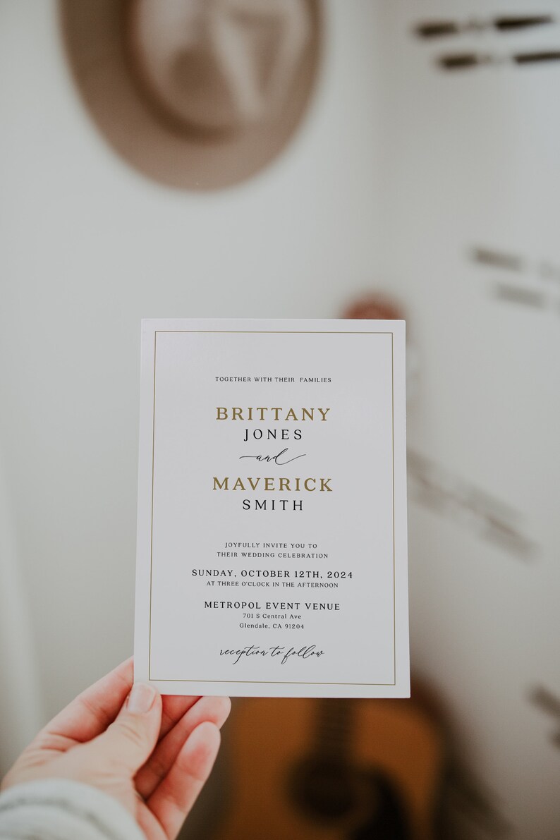 Wedding invitation template, Elegant minimalist wedding invitation set, gold invitation wedding aestheticlwt image 4