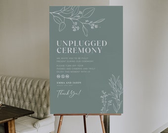 Unplugged wedding ceremony sign, Sage flora wedding sign, Sage green sign template, Unplugged wedding sign template #sagefloral