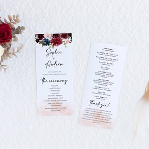 Program Template Wedding, Rustic Wedding Program, Burgundy Wedding ...