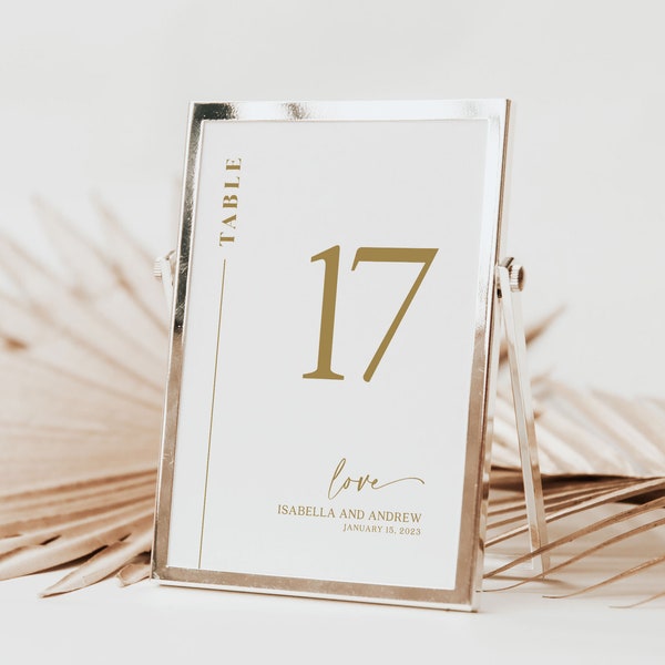 Gold Table Numbers, Elegant table numbers, Table number template, Gold Wedding table sign #MoreaGld