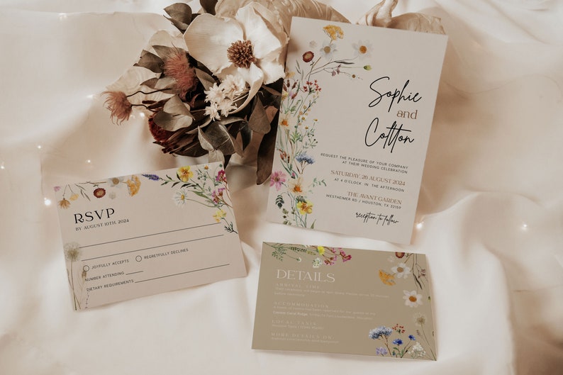 boho floral wedding invitation