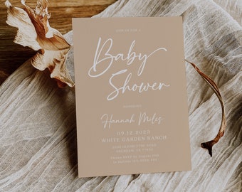Baby shower invitation, Beige invitation template, Digital baby shower invitation, Neutral gender | BELLAMY
