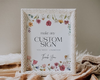 Wildflower Wedding Sign, Floral Custom Sign Template, Make custom signs, Spring summer wildflower sign template #Viona