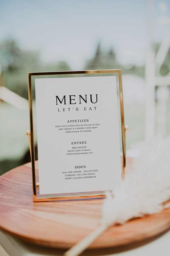 Menu Sign Template Table Menu Sign Wedding Menu Template - Etsy