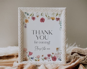 Thank you for coming sign, Thank you Baby shower sign, Floral Wedding thank You sign, Spring summer wildflower sign template #Viona