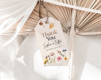 Thank You tags, Beige Wildflower Gift and Favors tag, Floral gift tags, Boho Thank you tag template #Amara