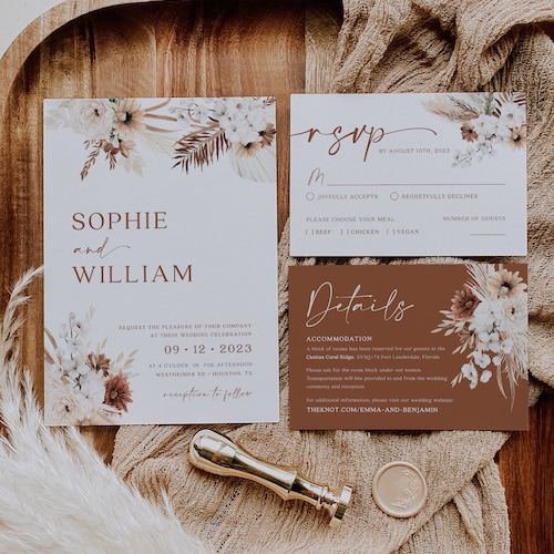 Boho Wedding Invitation Template Set Boho Terracotta Wedding - Etsy