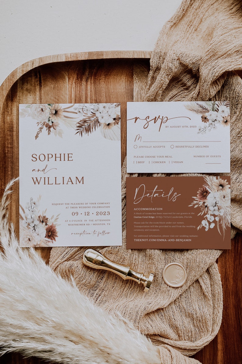 boho wedding invitation set