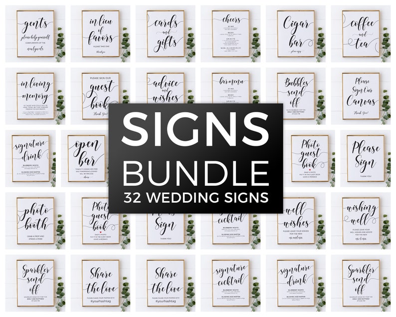 Minimalist wedding signs bundle, Wedding signs, Instant Download, Printable signs #BLCK20WED 