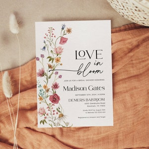 love in bloom, floral bridal shower invitation