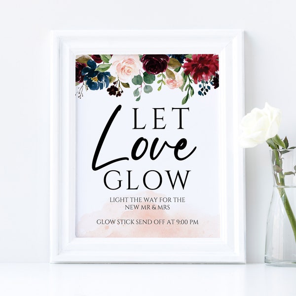 Let Love Glow Sign, Glow Stick Sign, Wedding Glow Sticks, Light the Way Sign, Bohemian Wedding Sign  #BOHO020LWT