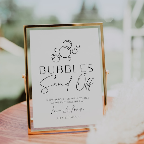 Bubbles send off sign, Wedding send off signs, Bubbles send off template | ELODIE