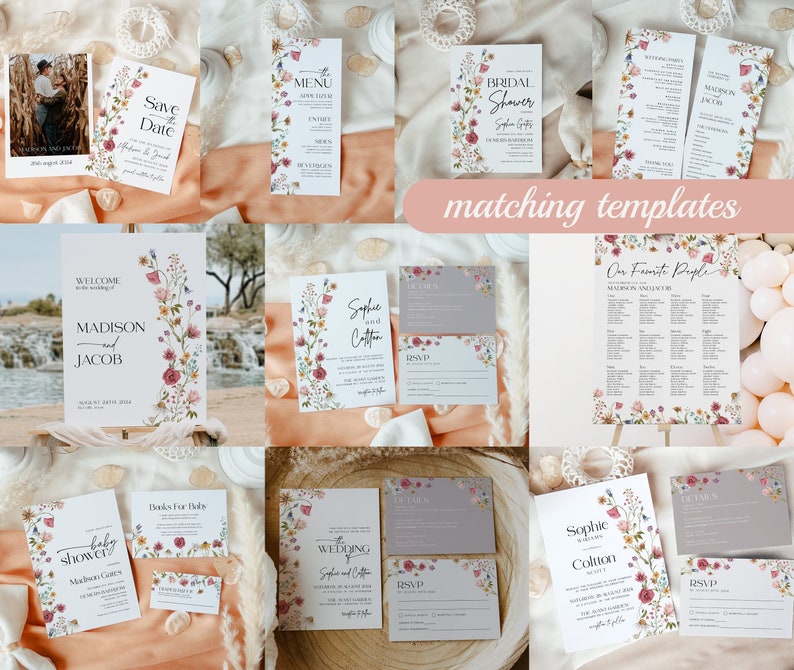 Wedding menu template, Colorful Floral menu cards, Boho Wildflower menu template Viona image 5