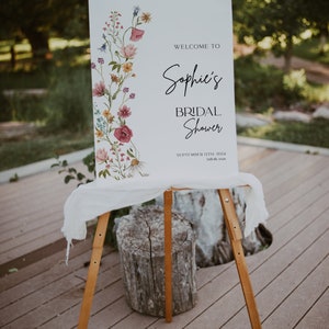 colorful wildflower welcome sign for bridal shower