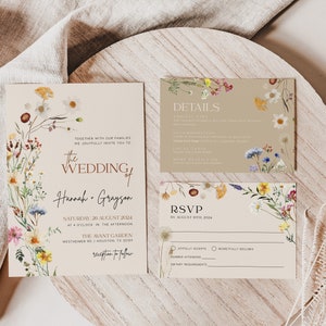 boho floral beige wedding invitation