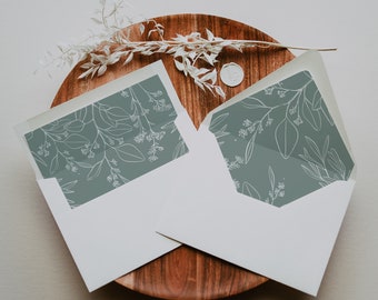 Sage floral envelope liner, Envelope liner for sage wedding invitation, Sage envelope insert #sagefloral