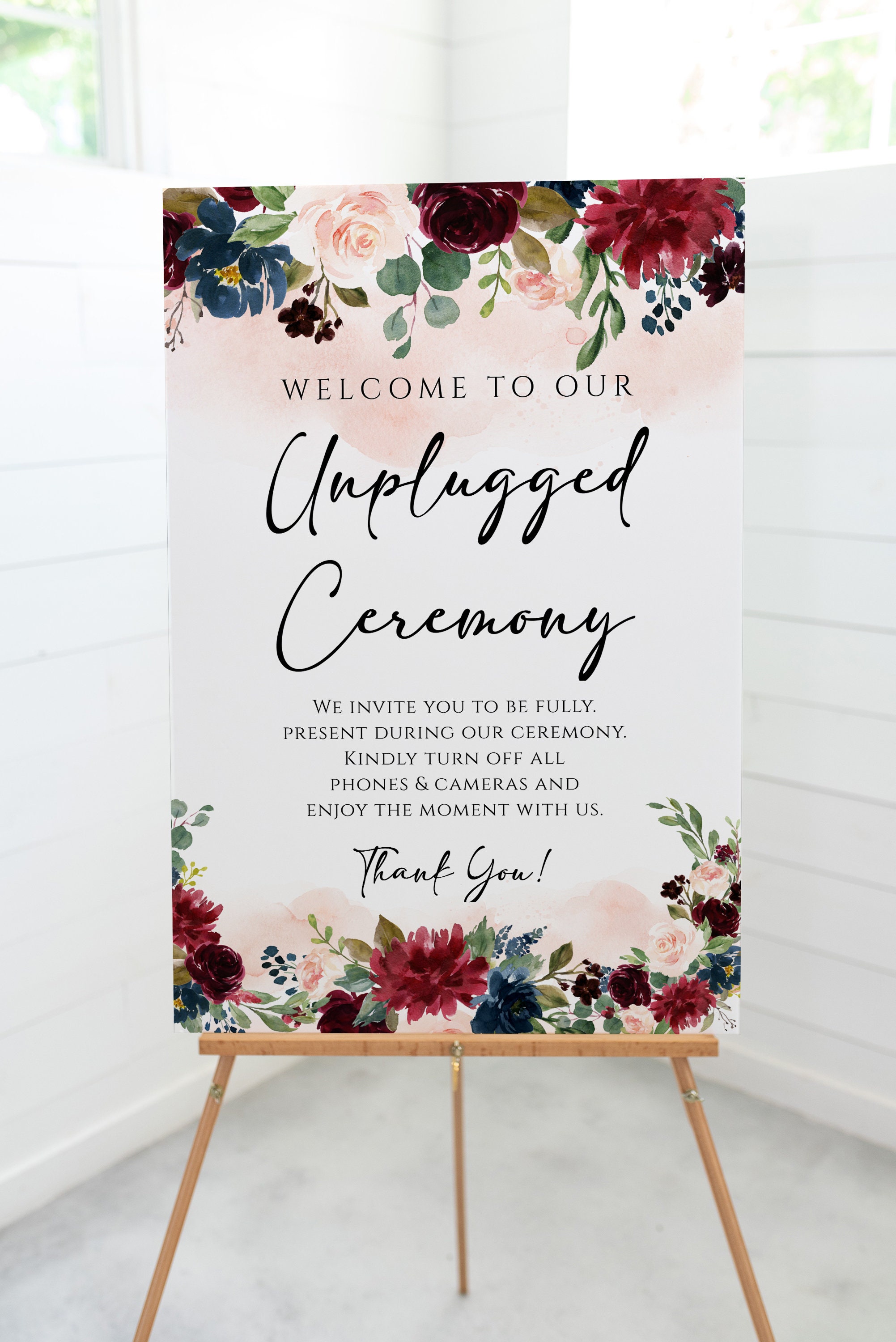 Cream Boho Unplugged Ceremony Wedding Sign