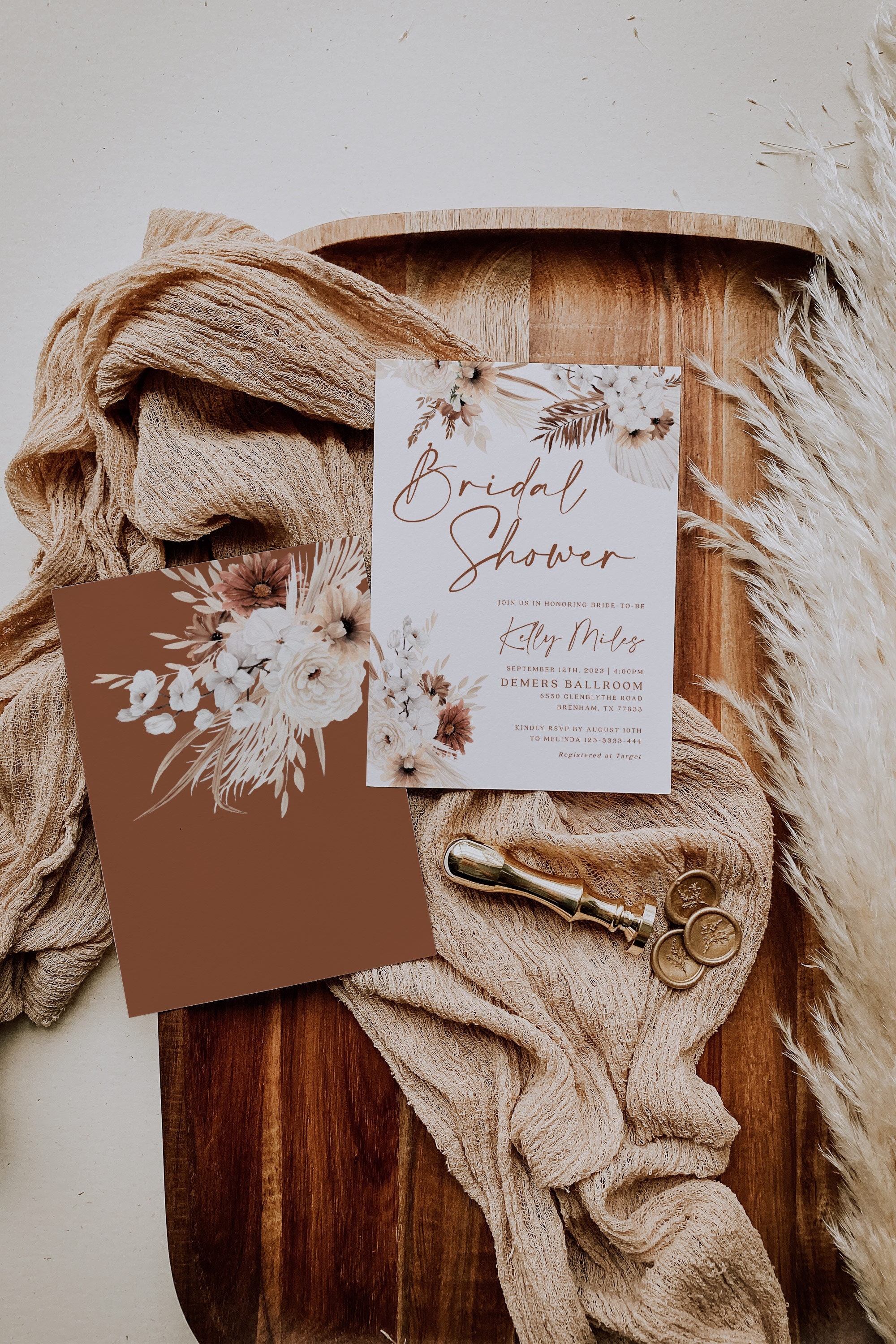 Boho bridal shower invitation Bohemian Bridal shower Invitation Earthy Bridal shower Invitation Pampas Bridal shower