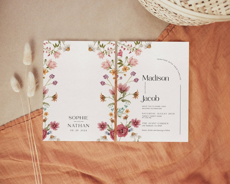 wildflower boho wedding invitation
